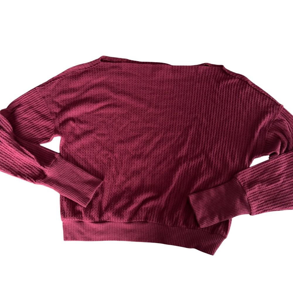 Treasure & Bond Womens Burgundy Waffle Knit Boat Neck Pullover Top Small